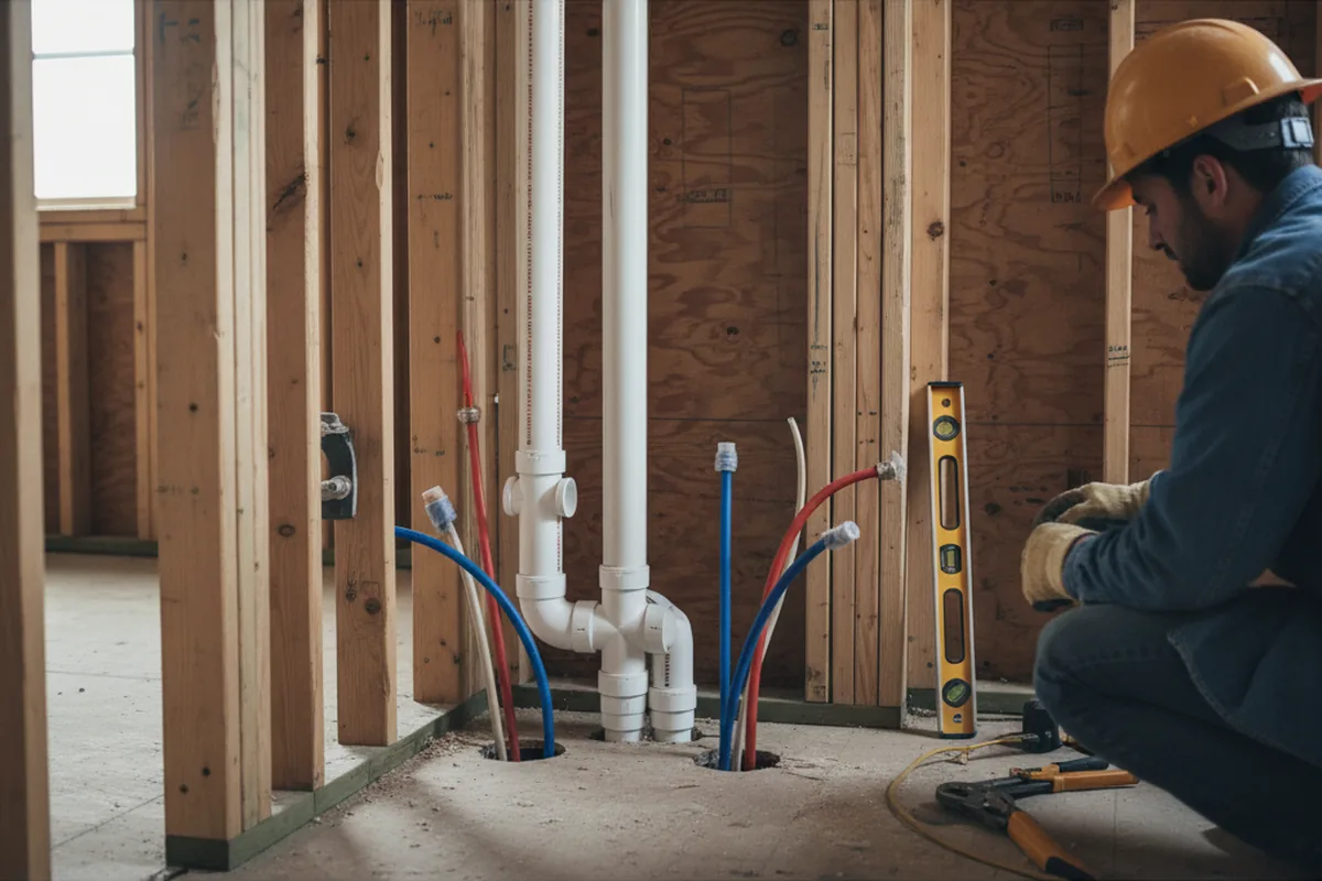 Drain and supply rough-in during Sump Pump Repair in Idanha
